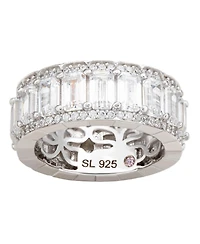 Suzy Levian Sterling Silver Cubic Zirconia Framed Emerald Cut Brown Eternity Band