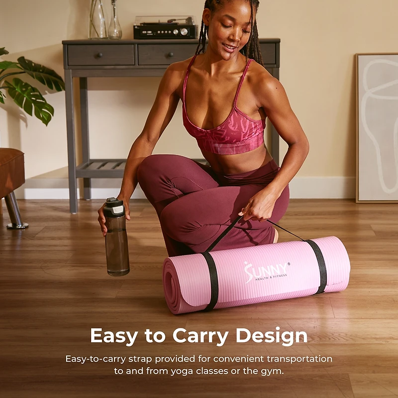 Sunny Health & Fitness Premium 1/2-Inch Extra Thick Exercise Yoga Mat Non-Slip - Pink - 74 x 24 Inches