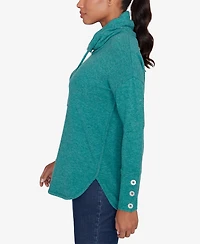 Ruby Rd. Petite Cowl Neck Solid Hatchi Knit Top with Drawstring