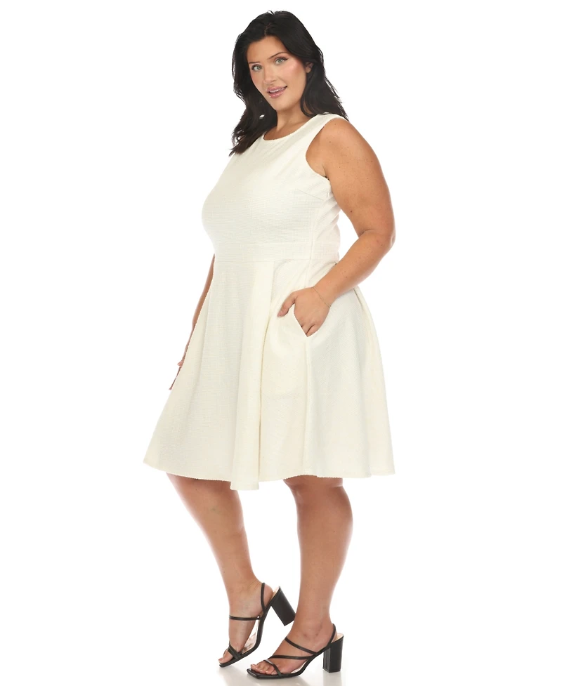 White Mark Plus Tweed Fit and Flare Dress