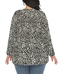 White Mark Plus Printed Peasant Knit Blouse