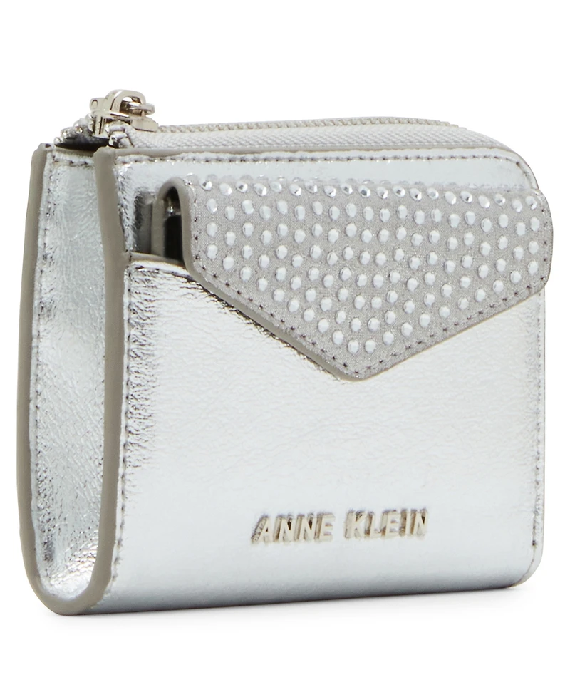 Anne Klein 2 Piece Envelope Flap Curved Wallet with Rhinestones