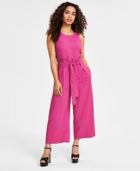 Bar Iii Petite Women's Sleeveless Crewneck Tie-Waist Jumpsuit