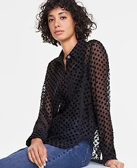 On 34th Women's Chiffon Flocked Polka-Dot Shirt, Created for Macy's