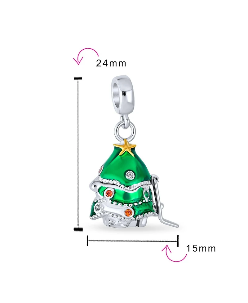 Bling Jewelry Green Christmas Tree Hidden Santa Claus Dangle Charm Bead .925 Sterling