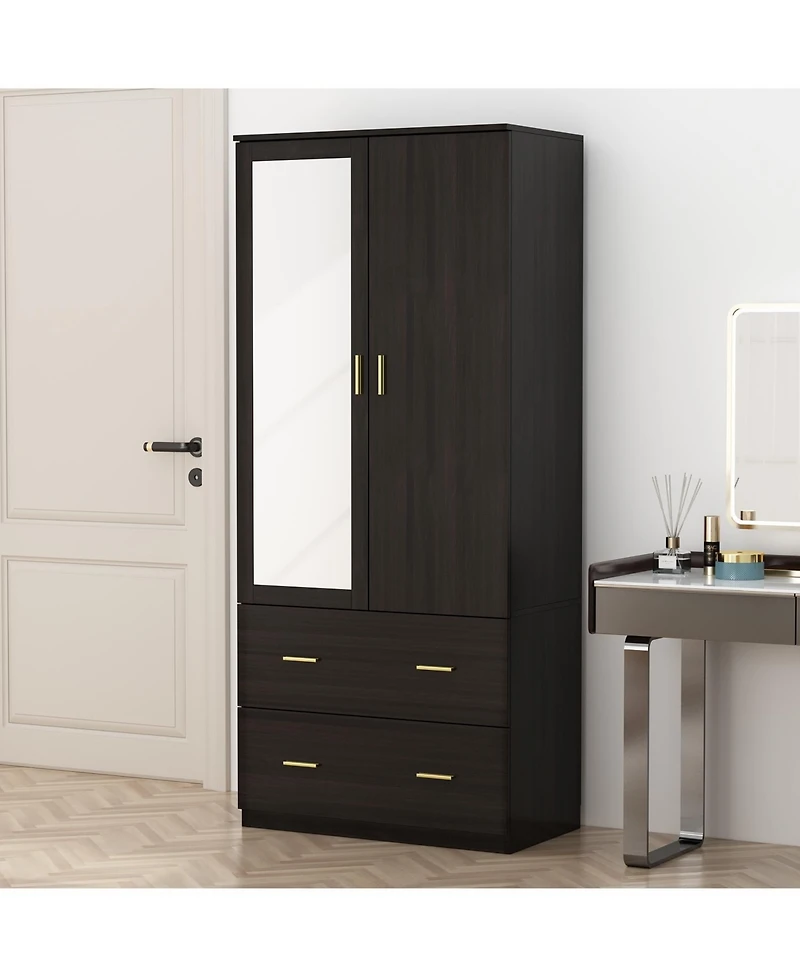 Famapy White 2-Door Armoires with Mirror,2-Drawers and Storage Shelves