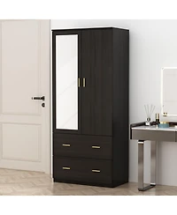 Famapy White 2-Door Armoires with Mirror,2-Drawers and Storage Shelves