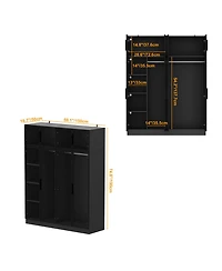 Famapy Glass Doors Wardrobe Armoires Aluminum Frame with Led Lights