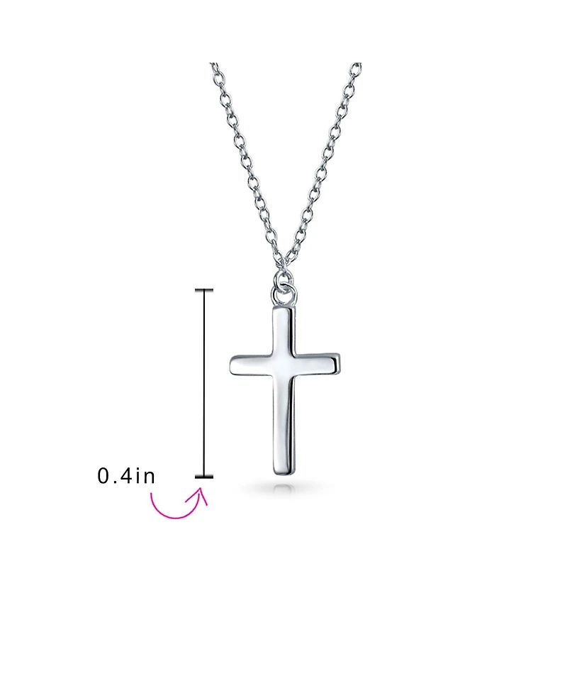 Bling Jewelry Minimalist Simple Small Petite Religious Jewelry Set Cross Necklace Pendant Huggee Stud Earrings For Women .925 Sterling Silver