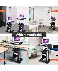 Yescom Lectern Podium Stand Portable Rolling Laptop Cart on Wheels Storage Mobile Height Adjustable Classroom Home Office Black