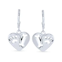 Bling Jewelry I Love My Dog Heart Shape Cut Out Puppy Pet Bone Animal Lover Paw Print Drop Dangle Lever back Earrings For Women Rose Gold Plated .925