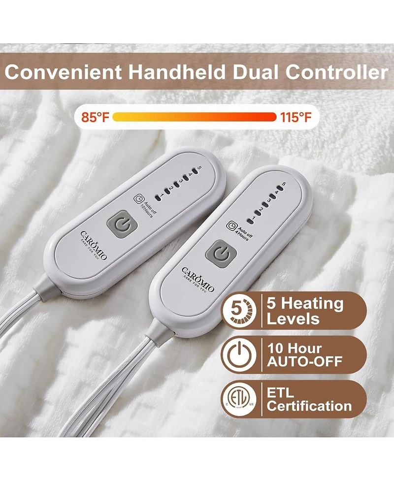 Caromio Queen Size Waffle Sherpa Electric Heated Blanket with Dual Control, 84" x 90"