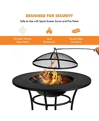 Sugift 31.5 Inch Patio Fire Pit Dining Table With Cooking Bbq Grate