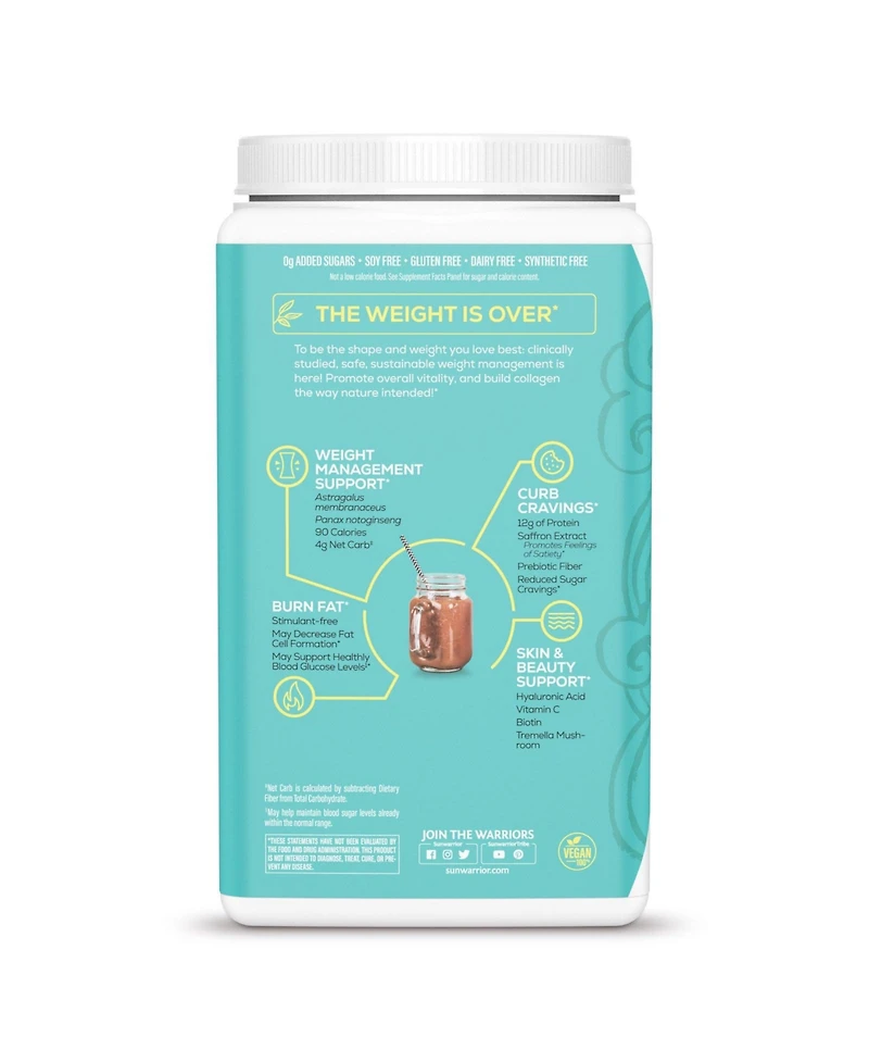 Sunwarrior Slim Collagen Boost Protein Powder, Beauty & Slimming Formula, Plant-Based Protein, Chocolate Flavor, Sunwarrior, 750gm