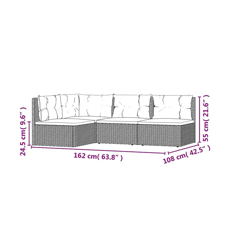 vidaXL 4 Piece Patio Lounge Set with Cushions Gray Poly Rattan