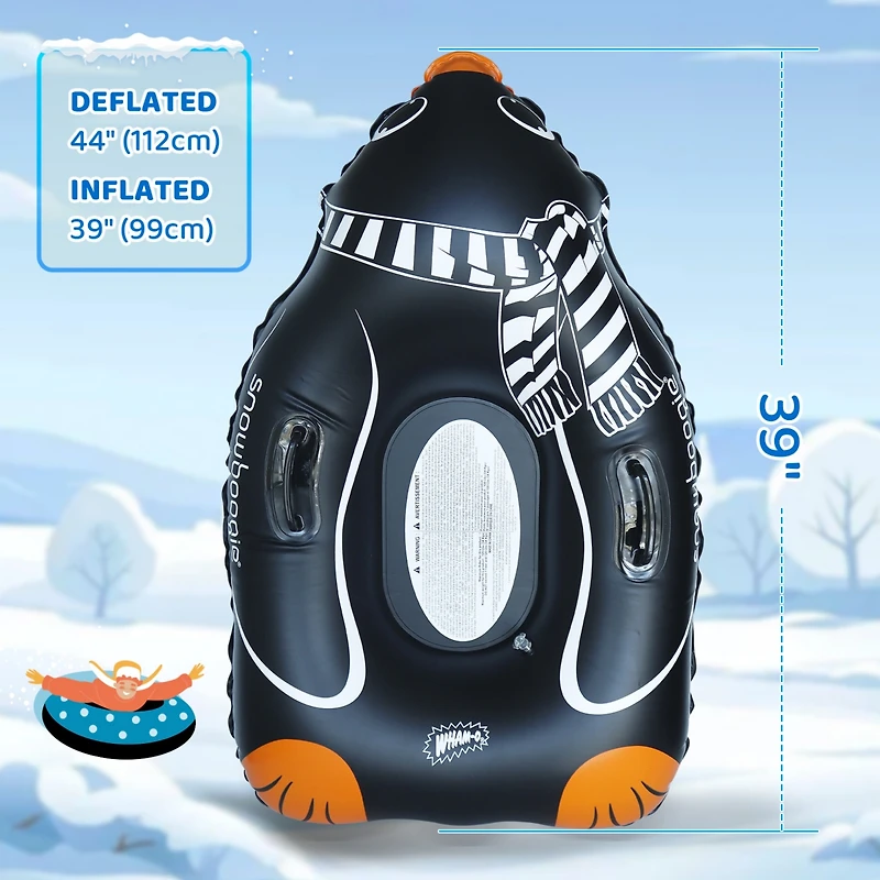 Winter Single Rider Snow Tube, 44" Inflatable Animal Sled, Outdoor Toys with Two Handle
