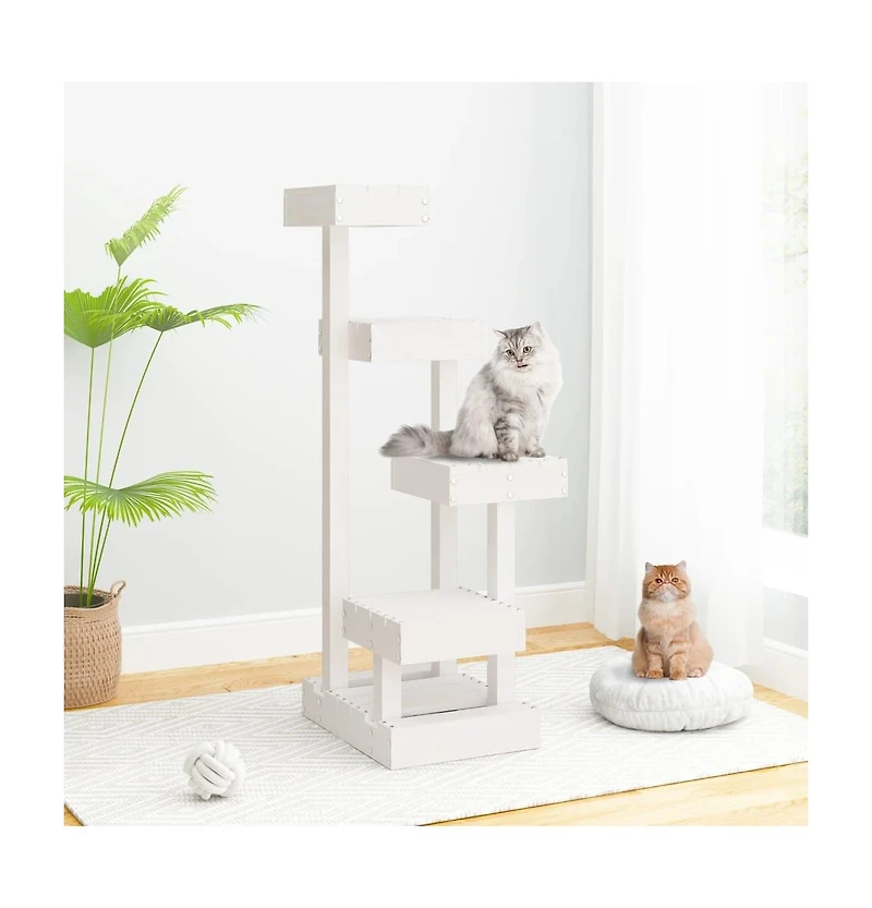 vidaXL Cat Tree White 17.9"x19.3"x40.6" Solid Wood Pine