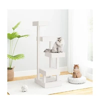 vidaXL Cat Tree White 17.9"x19.3"x40.6" Solid Wood Pine