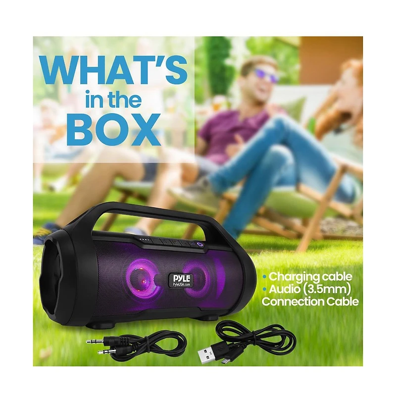 Pyle Portable Bluetooth BoomBox Speaker With Built-in Rgb Lights & Fm Radio, 500 Watt