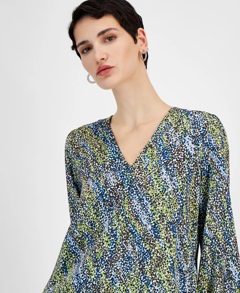 Boss Orange Women's Printed V-Neck Long-Sleeve Blouse