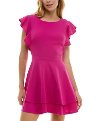 Crystal Doll Juniors' Ruffle-Sleeve Fit & Flare Dress