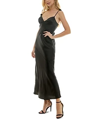 Crystal Doll Juniors' Strappy Floral Satin Maxi Dress
