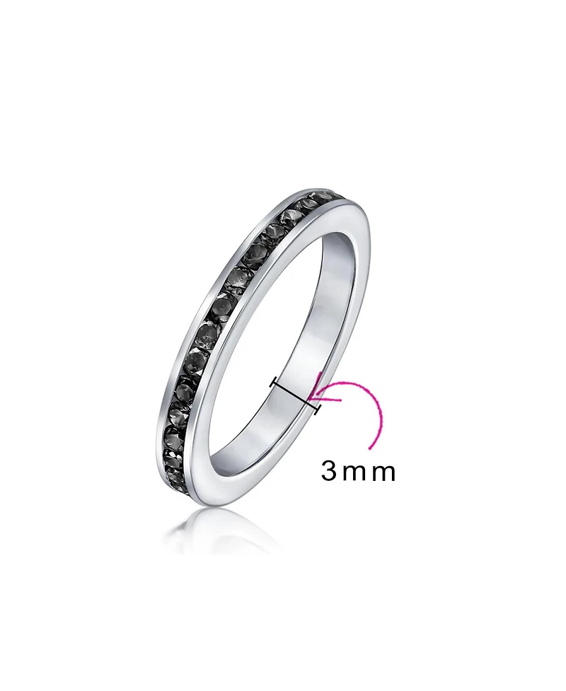 Bling Jewelry Cubic Zirconia Thin Stackable Cz Channel Set Eternity Band Ring .925 Sterling Silver 3MM