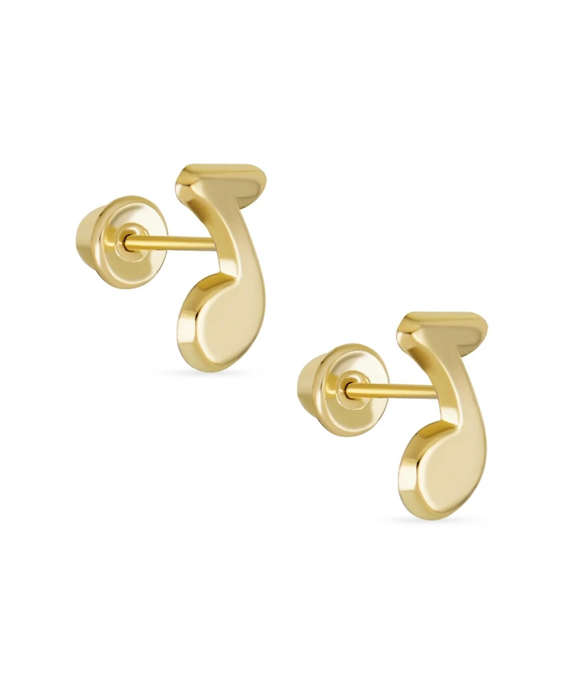 Bling Jewelry Tiny Dainty Entertainer Music Notes Stud Earrings Musician Teacher Student 14K Yellow Gold Screw Back