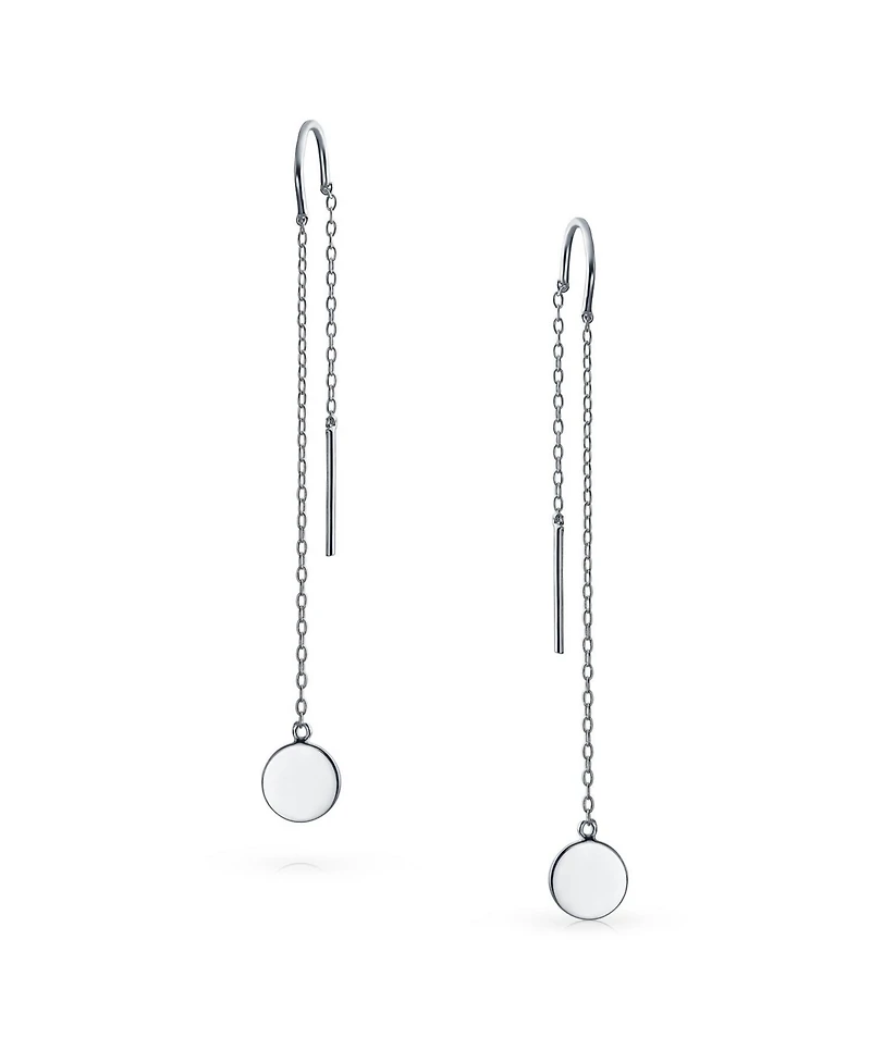 Bling Jewelry Minimalist Geometric Long Round Circle Chain Threader Earrings Stabilizing U Hook .925 Sterling Silver