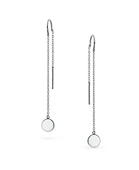 Bling Jewelry Minimalist Geometric Long Round Circle Chain Threader Earrings Stabilizing U Hook .925 Sterling Silver