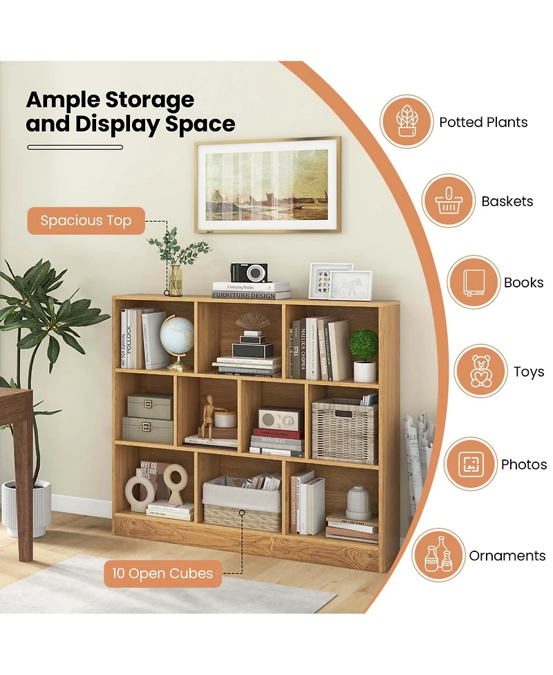 10-Cube Bookcase for Kids 41"Wooden Toy Storage Organizer Kid s Room
