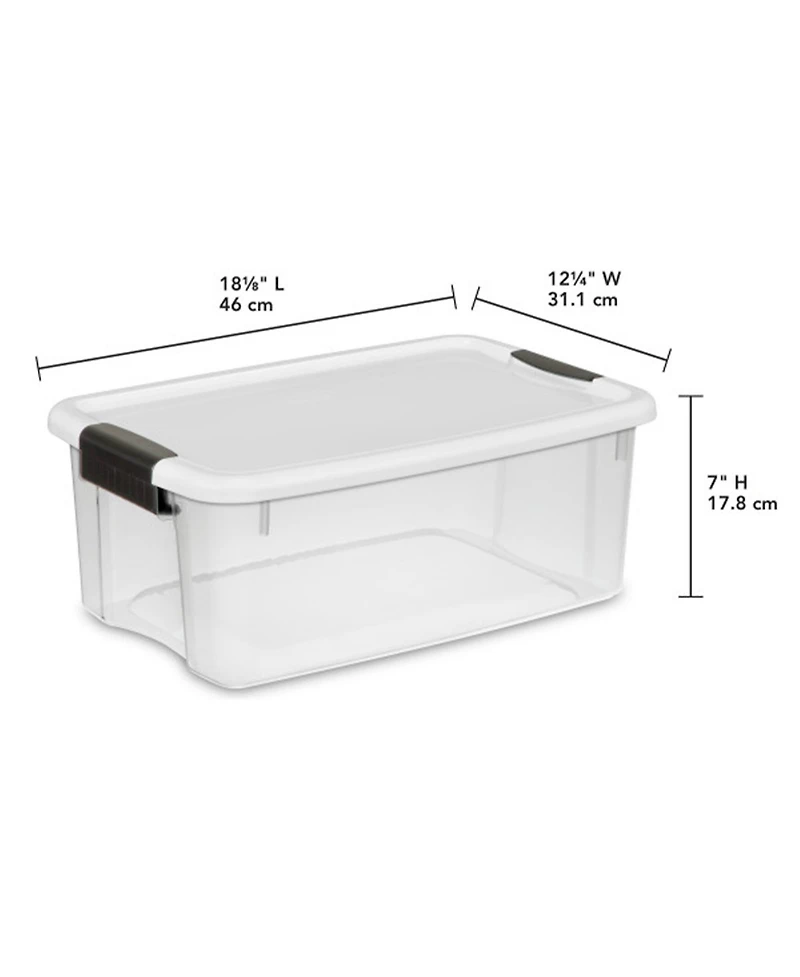 Sterilite 18 Qt Clear Plastic Stackable Storage Bin w/ White Latch Lid, 24 Pack