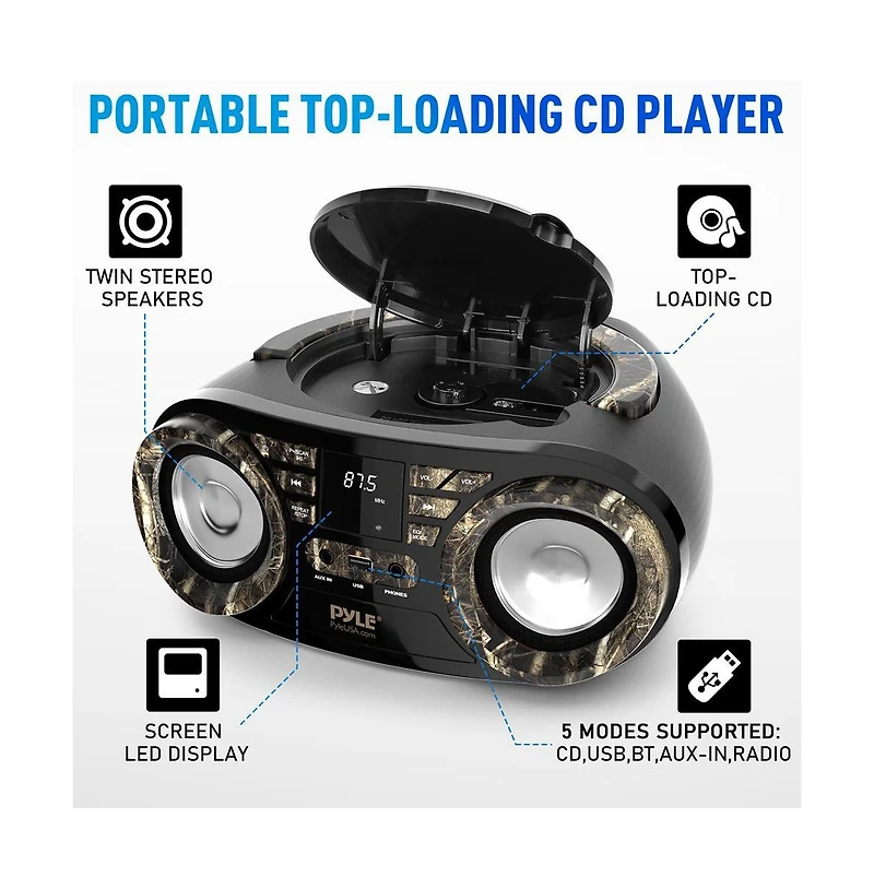 Pyle Portable Cd Player Boombox With Bluetooth, Am/Fm Radio & Usb, 50 Watt
