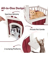 Slickblue 34'' H Wooden Cat House – Spacious and Stylish Pet Shelter
