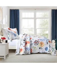 MarCielo 3 Pcs Printed Floral Lightweight Quilt Bedspread Set Queen