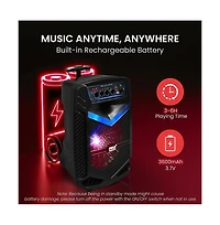 Pyle 400W Rechargeable Outdoor Bluetooth Speaker Portable Pa System w/ 8” Subwoofer 1” Tweeter, Recording Function, Mic In, Party Lights