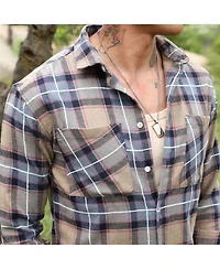 Men's Icy Blue & Saltbox Beige Tartan Plaid Utility Shirt