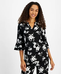 Kasper Women's V-Neck Floral Flutter-Sleeve Top