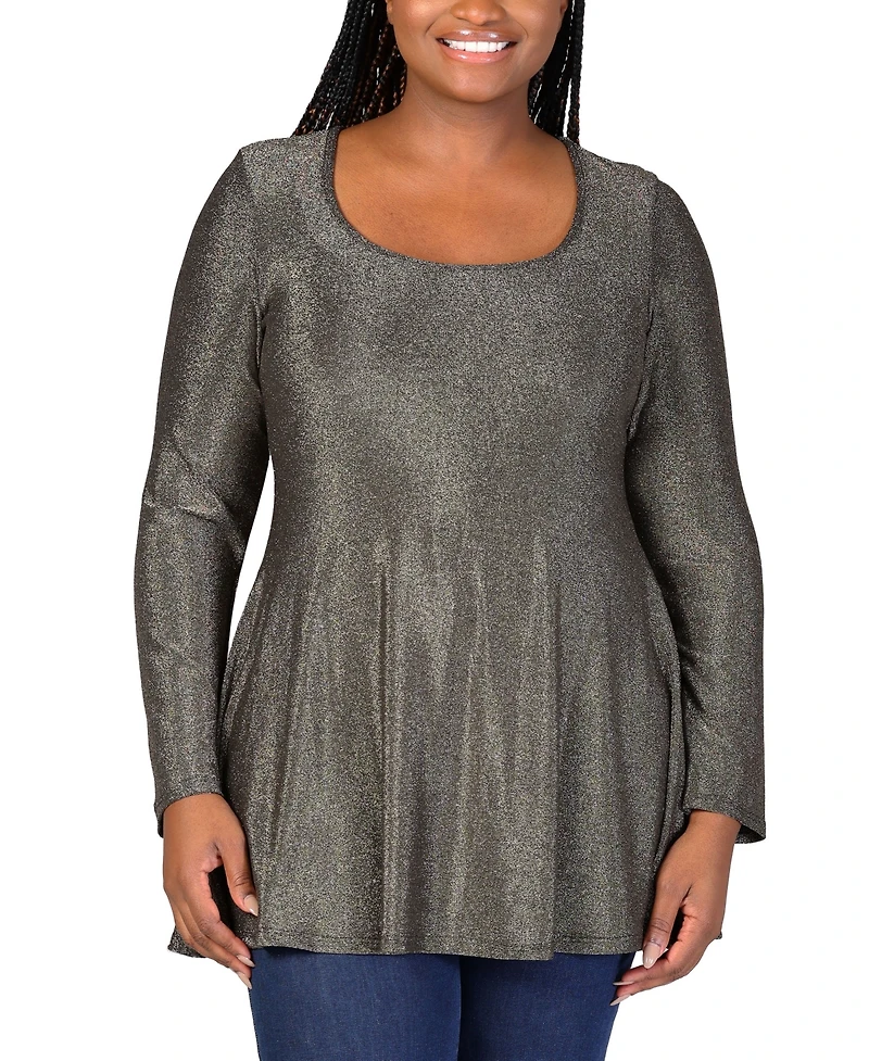 24seven Comfort Apparel Plus Size Scoop Neck Shimmery Tunic Top
