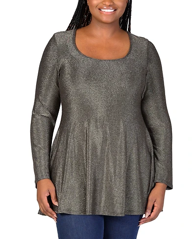 24seven Comfort Apparel Plus Scoop Neck Shimmery Tunic Top
