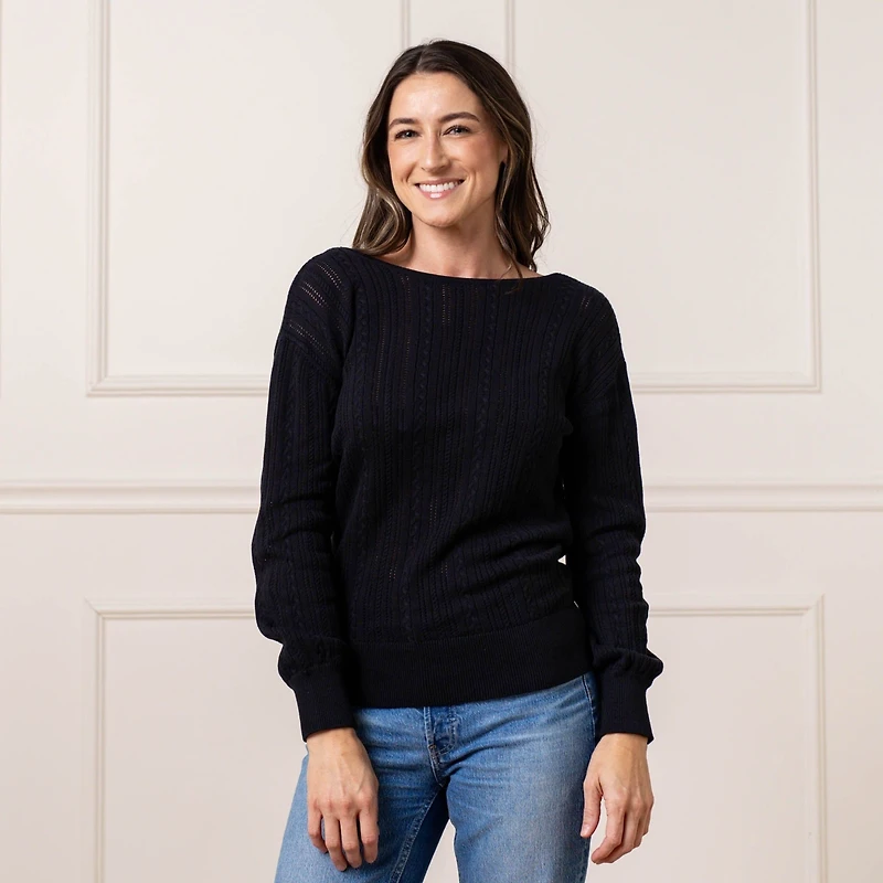 Hope & Henry Women's Long Sleeve Reversible Cable Wrap Sweater