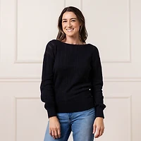Hope & Henry Women's Long Sleeve Reversible Cable Wrap Sweater