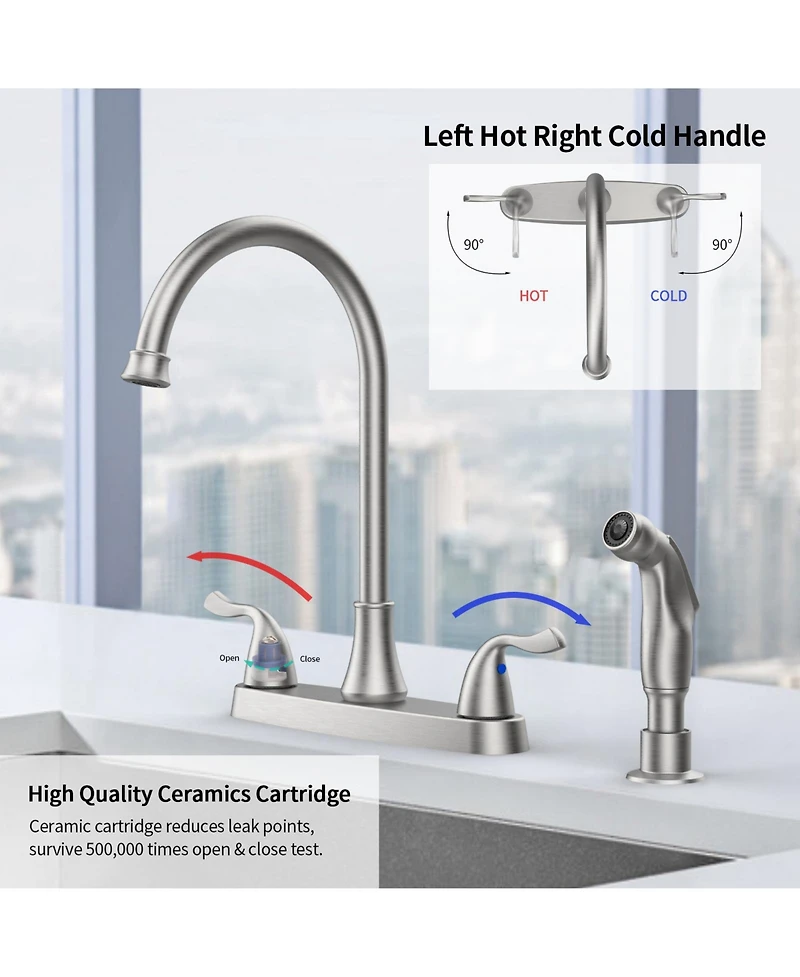 Slickblue Two-Handle Kitchen Faucet with Pull-Out Side Sprayer Versatile and Functional Design