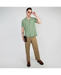 Men's Pistachio Green Embroidered Creased Shirt