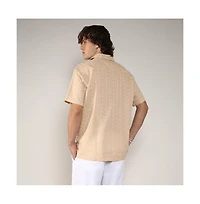 Men's Beige Embroidered Geometric Shirt