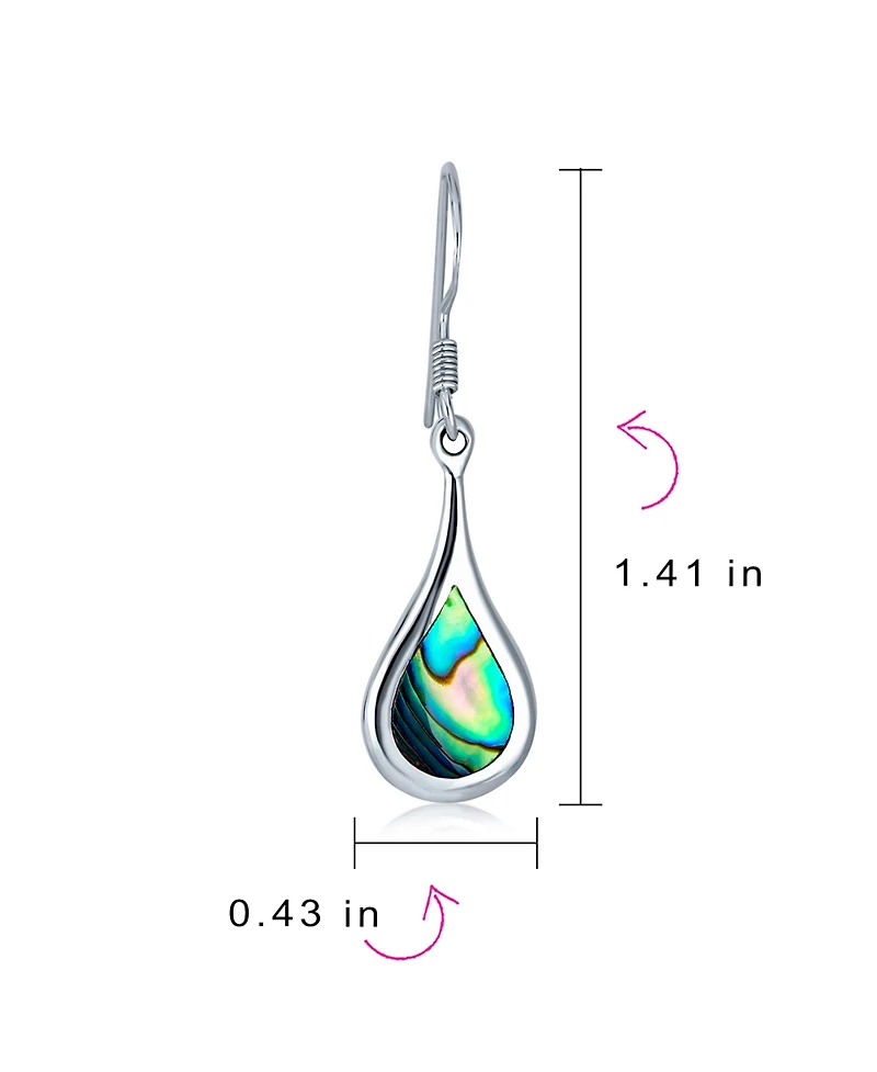 Bling Jewelry Boho Rainbow Iridescent Abalone Shell Inlay Oval Shaped Long Teardrop Dangle Earrings .925 Sterling Silver Lever Back