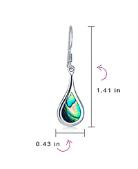 Bling Jewelry Boho Rainbow Iridescent Abalone Shell Inlay Oval Shaped Long Teardrop Dangle Earrings .925 Sterling Silver Lever Back