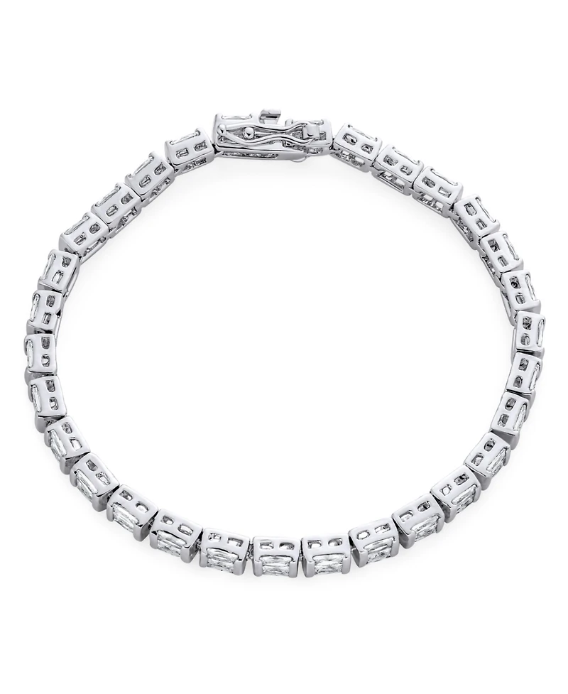 Bling Jewelry Alternating Sparkling 20CT Square Princess Cut Cubic Zirconia Tennis Bracelet Silver Plated 7 Inch
