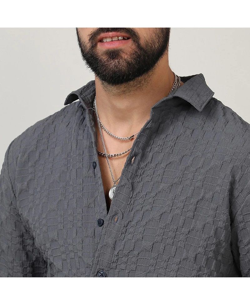 Men's Charcoal Grey Embossed Geometric Shirt