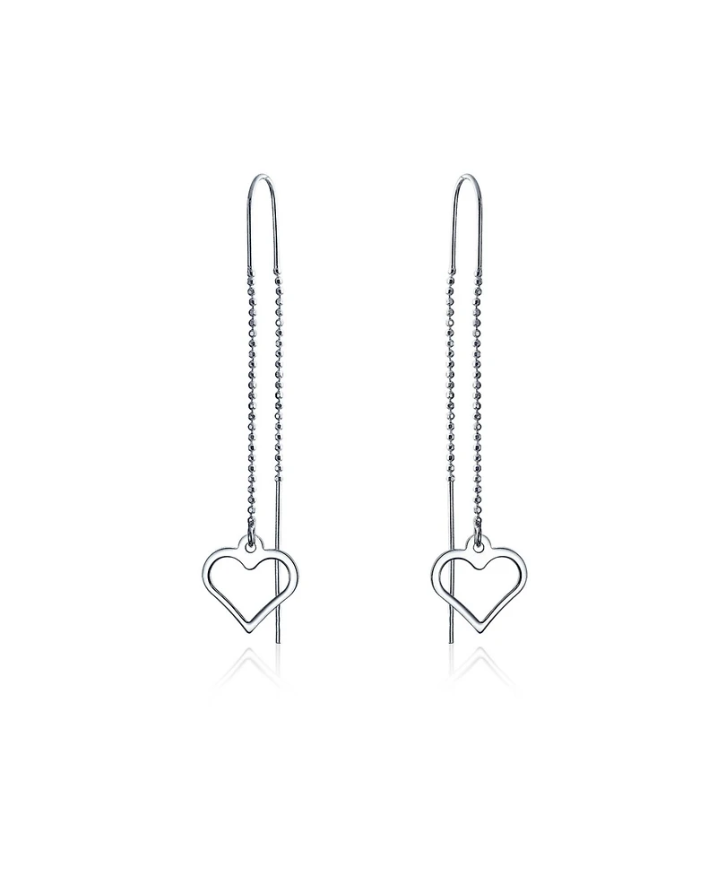 Bling Jewelry Long Linear Lightweight Heart Chain Threader Earrings .925 Sterling Silver Stabilizing U Hook